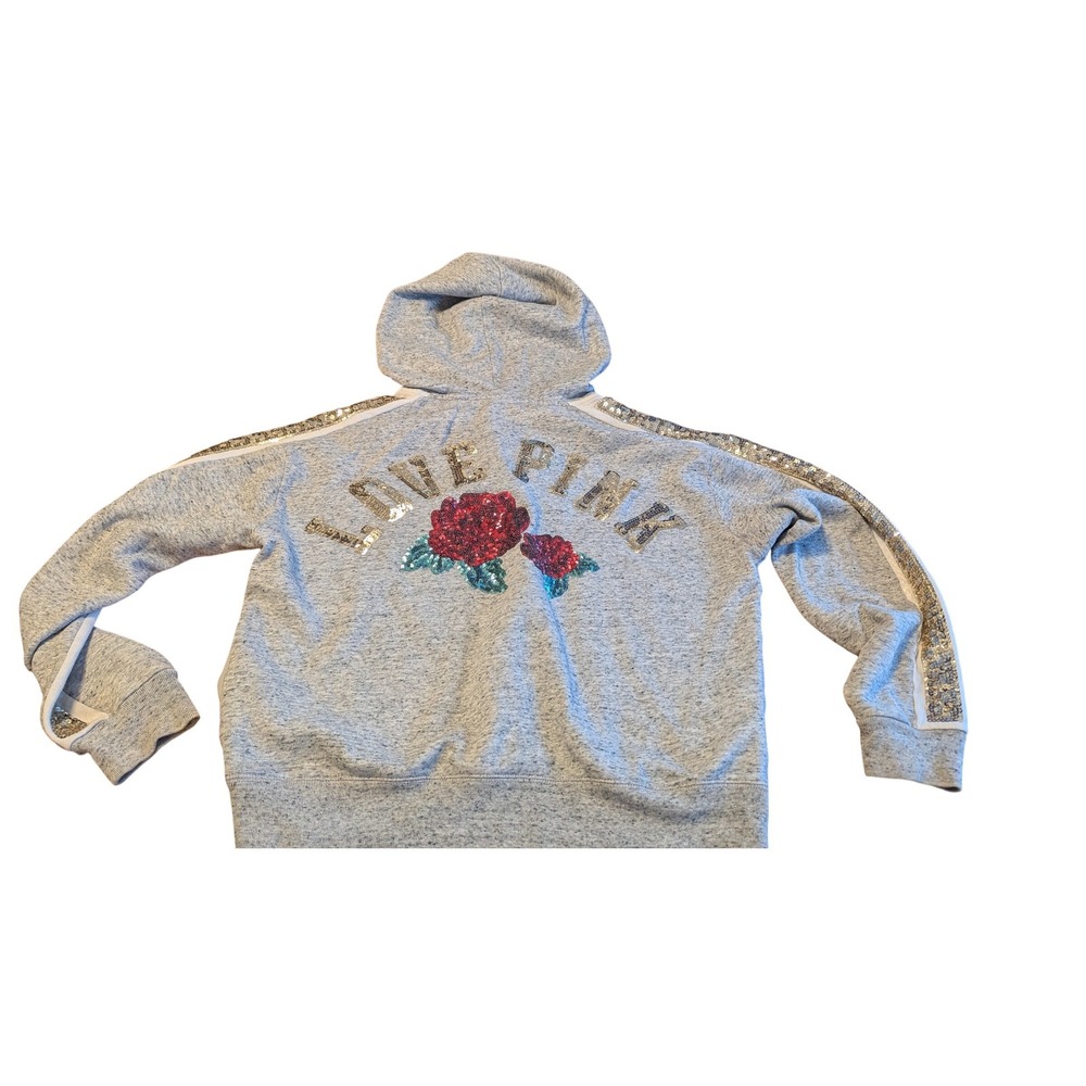 Limited Edition PINK Victoria's Secret Hoodie Sequins‎ Roses Women's Small
